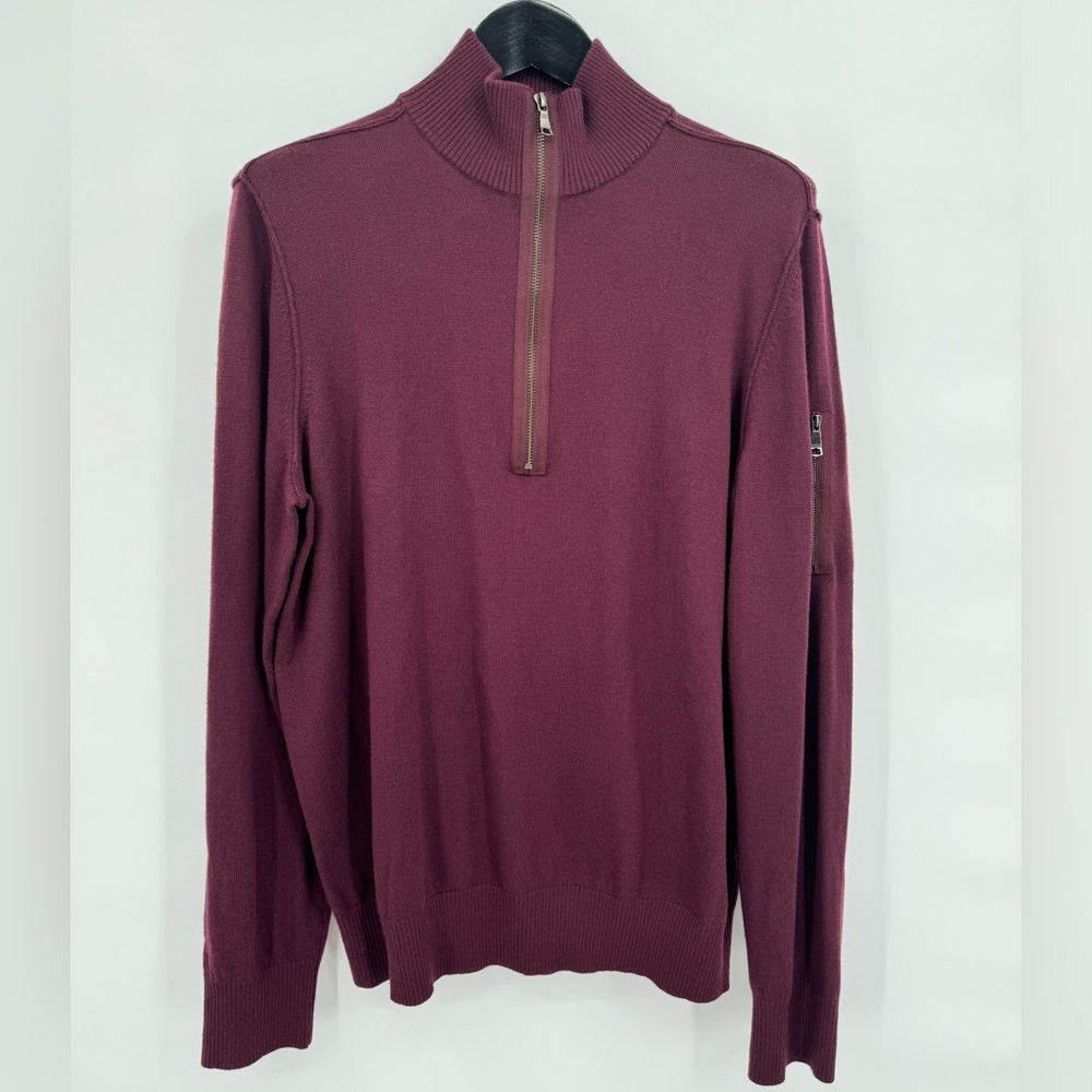 Banana Republic Men's L Merino Wool Pullover‎ Burgundy Half Zip Sweater EUC